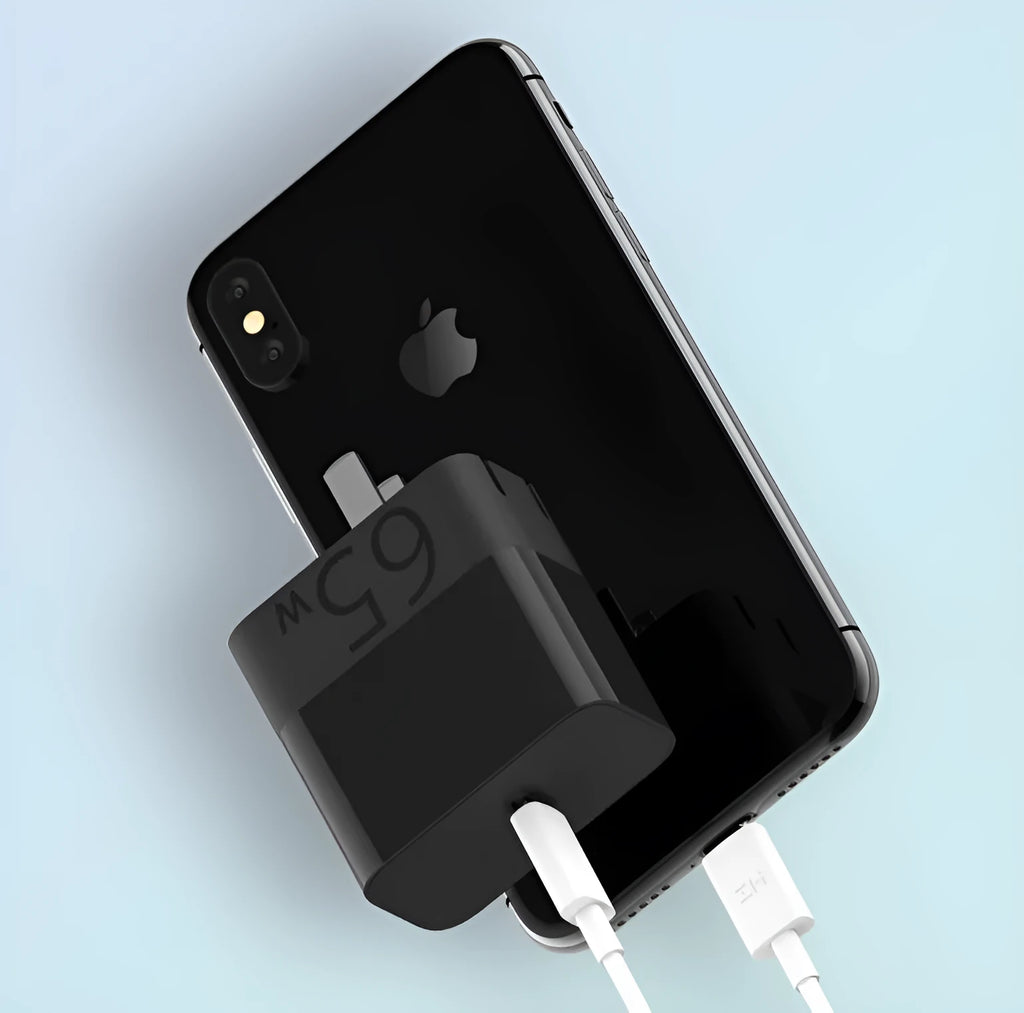 Black ZMI USB-C 65W notebook power adapter showing compact design