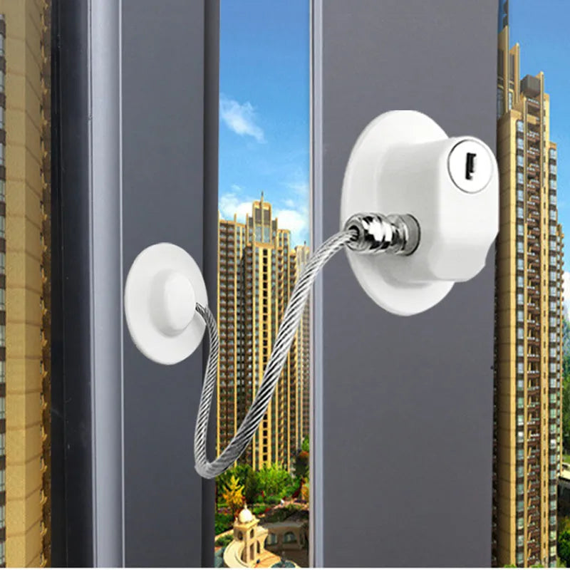 Window security chain lock with 18cm steel cable and aluminium alloy body in white colour