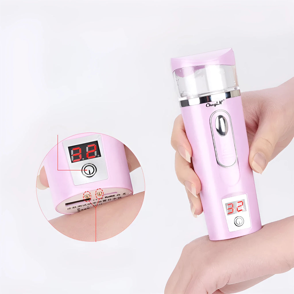 Nano spray water meter in white or pink, 35 ml capacity, 4.6 x 13.5 cm facial mist sprayer