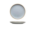 Blue matte ceramic plate with 10 inch diameter on table setting
