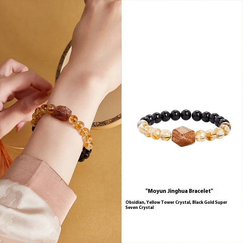 Natural obsidian women's bracelet in Ink Cloud Jinhua design with Ink Rhyme colour option