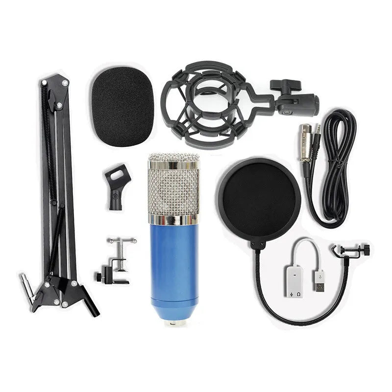 BM-800 condenser microphone with stand in multiple colour options including black blue gold pink red silver white