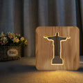 Solid wood hollow night lamp with warm white LED illumination and square wooden frame