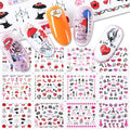 Love lip print letter nail sticker sheet measuring 16x25.5cm with black and red kiss designs