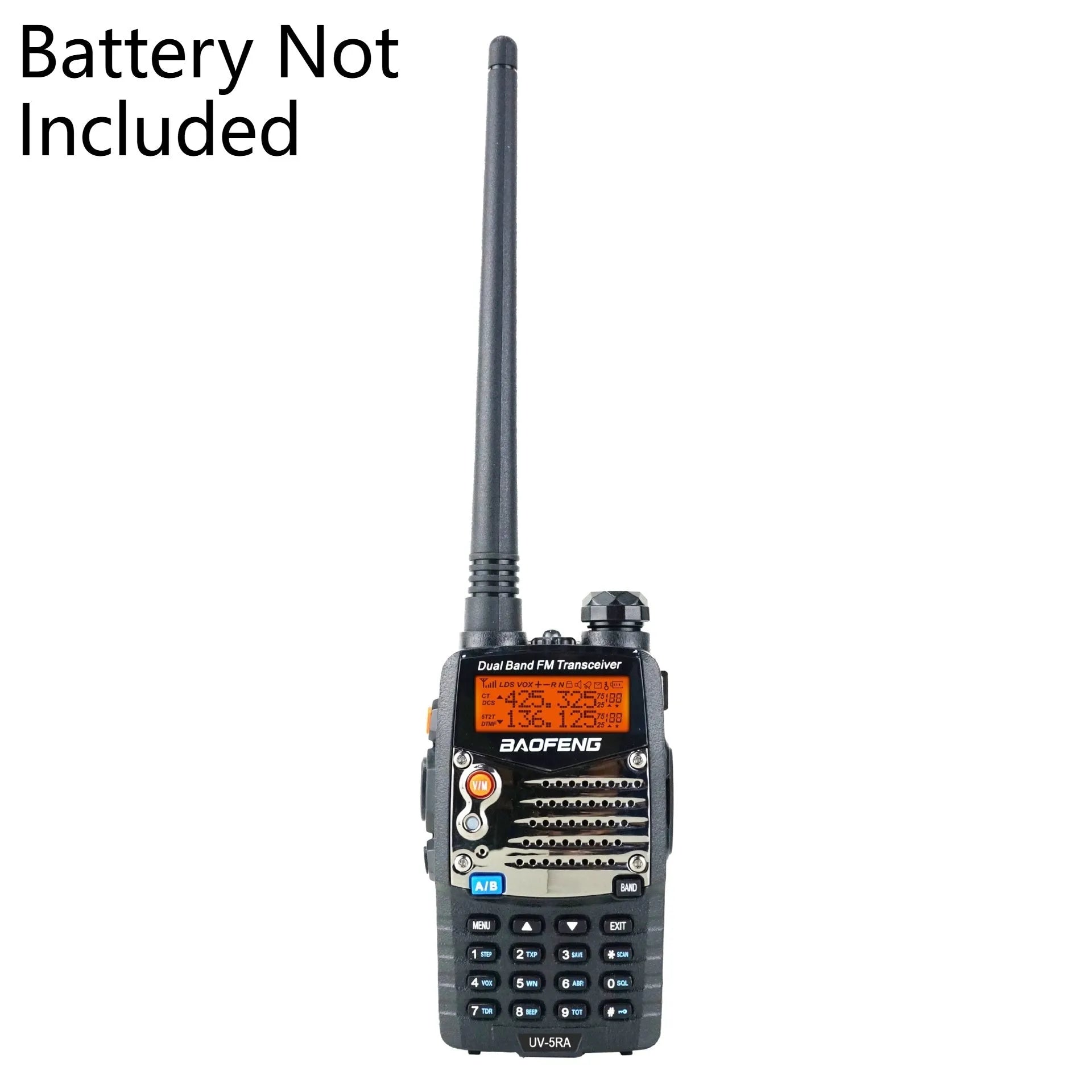 Baofeng UV-5RA dual-band walkie talkie with dual display and multiple headset configuration options