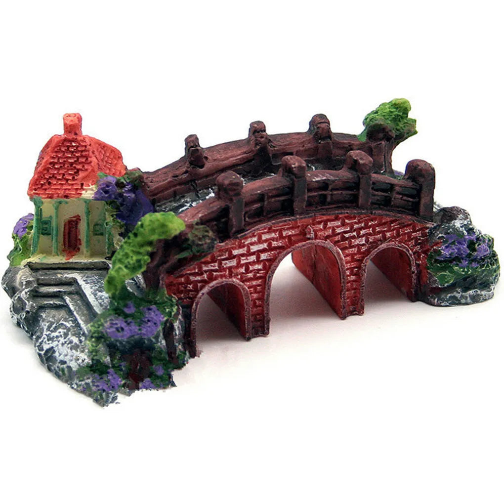 Resin aquarium bridge ornament for fish tank and fish globe landscaping, small version 19cm long