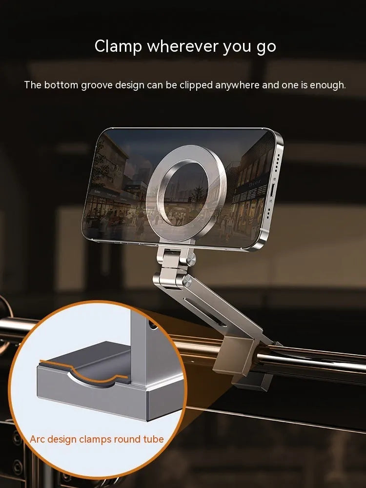 360-degree rotating folding travel mobile phone magnetic bracket in aluminium alloy, grey, 17cm length
