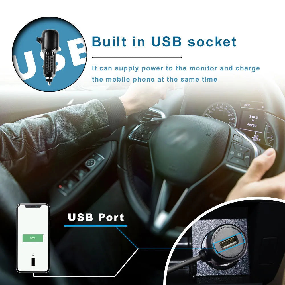 Black folding car baby monitor with 4.3-inch screen and 6m camera for 12-24V vehicles