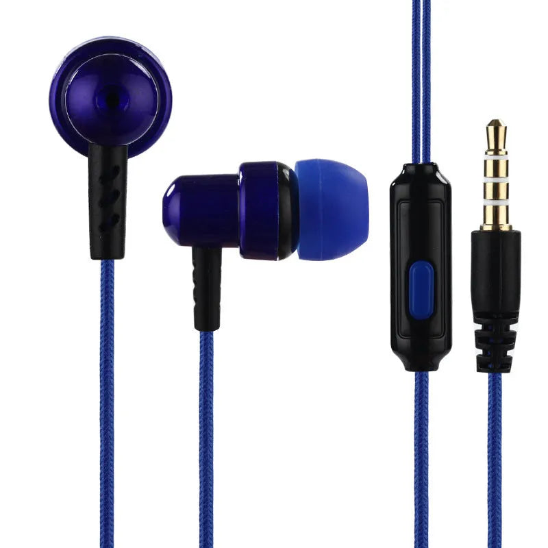 Direct-plug wired in-ear gaming headset with silicone earplugs, braided cable, and built-in microphone in black