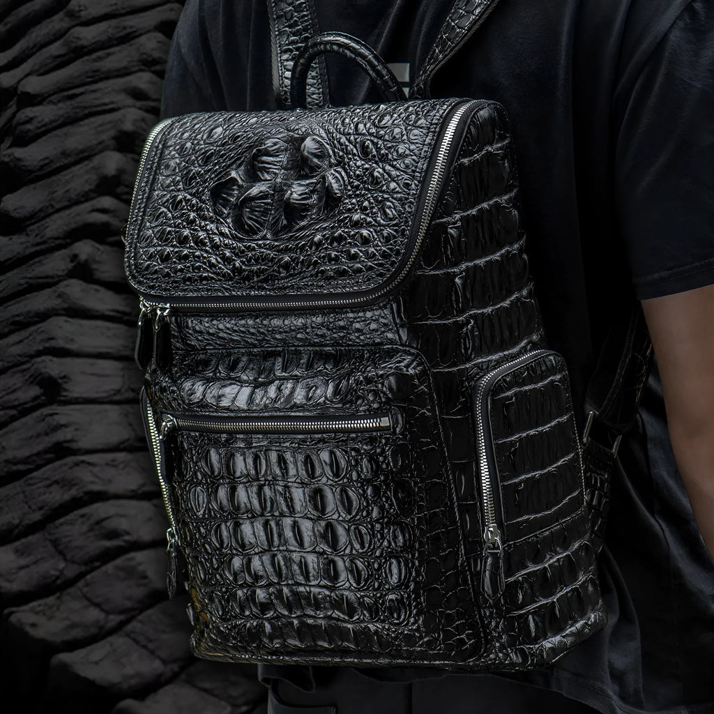 Kurayoshi handmade crocodile leather backpack vertical square shape large capacity 14 inch laptop bag