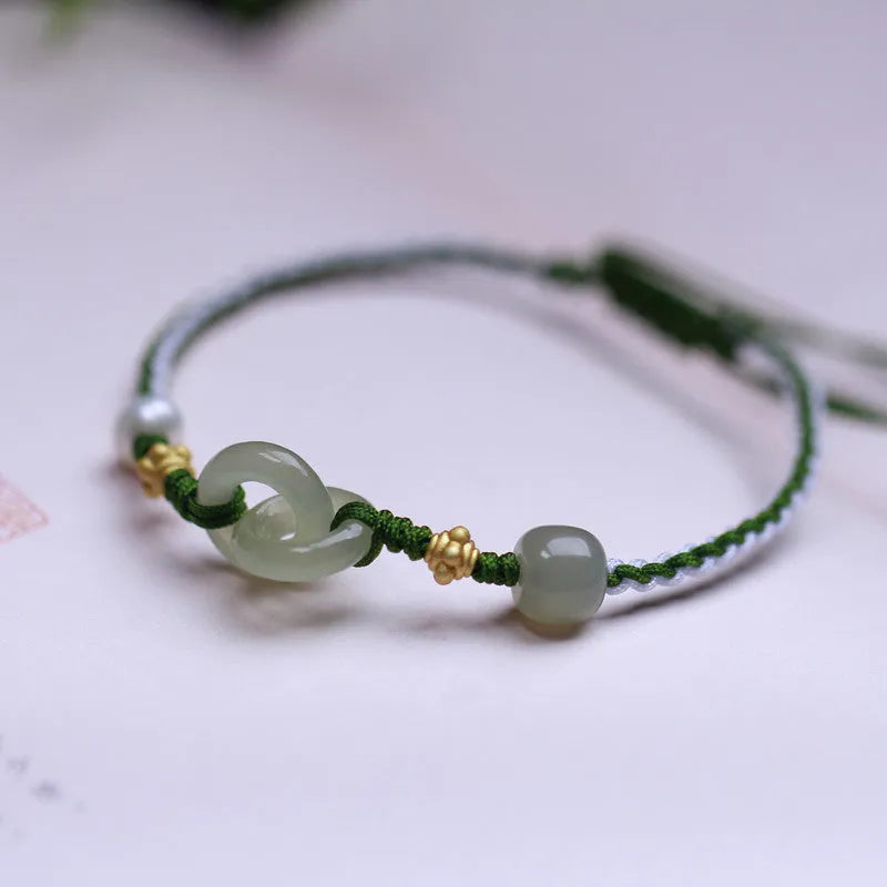 Natural Hetian Jade Woven Simple Pendant Bracelet unisex design 925 silver copper gold plated hollow out