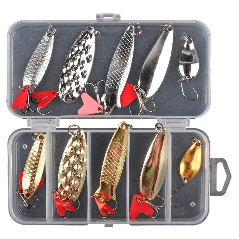 Pineapple-shaped iron fishing lure with multiple gold and silver metal sequins attached.