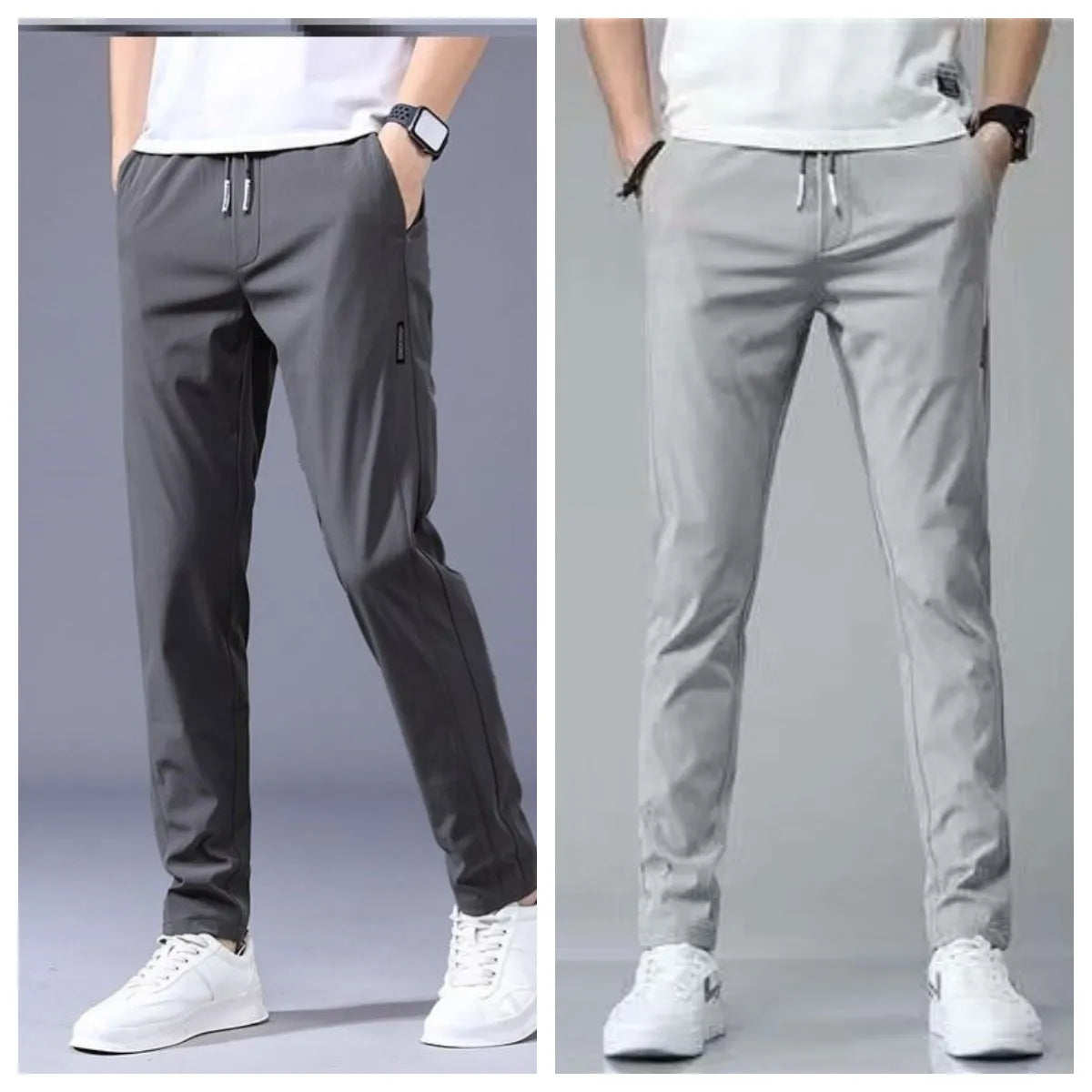 Men's loose straight drawstring sweatpants in khaki, summer casual thin trousers Korean version