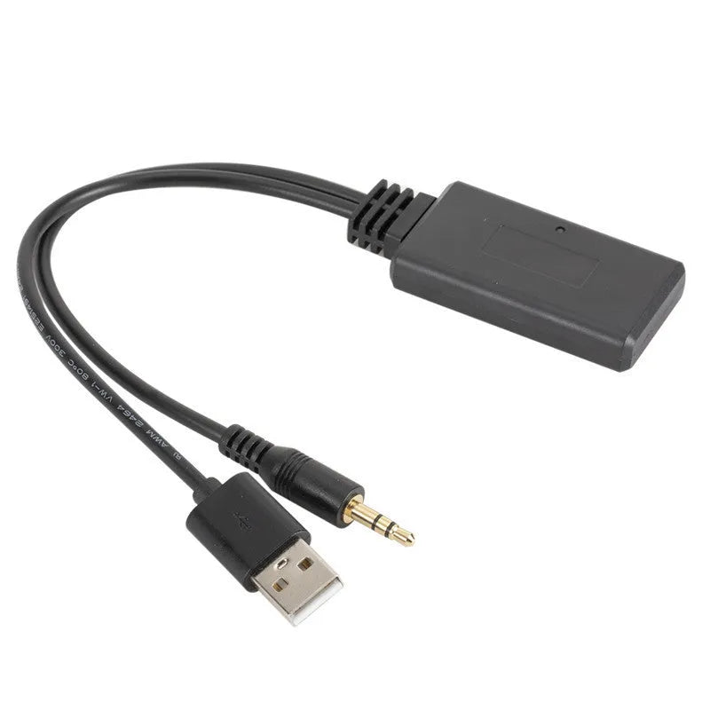 Black Car AUX Bluetooth Audio Receiver with USB and 3.5mm jack ports.