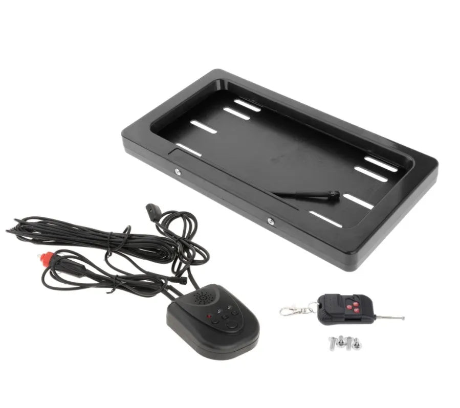 Black flipping license plate frame in iron and plastic, 314 x 169 mm, for U.S. license plate size