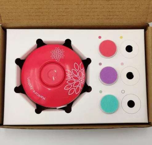 Baby electric nail polisher set with three grinding heads in red or green ABS plastic