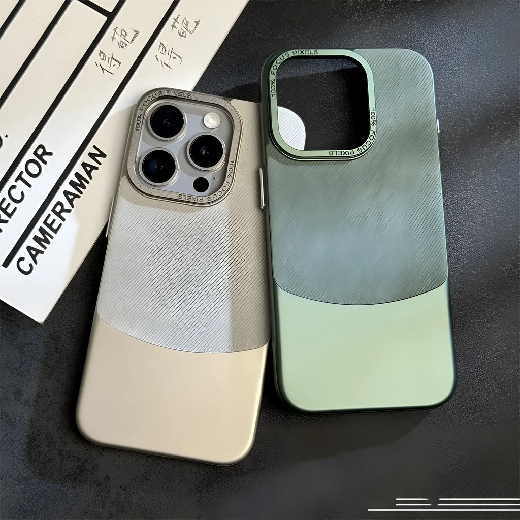Electroplated PC phone case for iPhone 15 Pro Max in colour-matched finish with flannel fabric texture