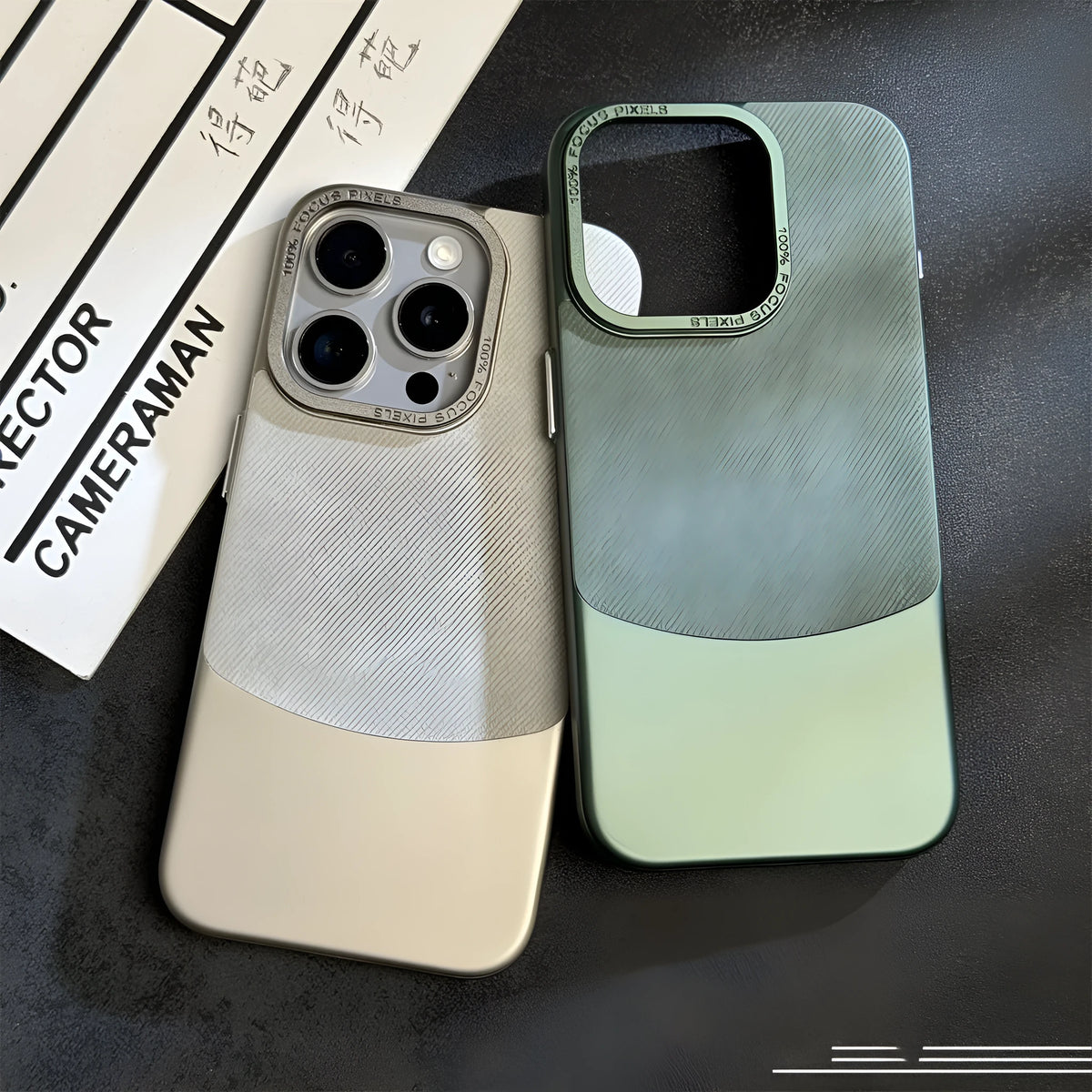 Electroplated PC phone case for iPhone 15 Pro Max in colour-matched finish with flannel fabric texture