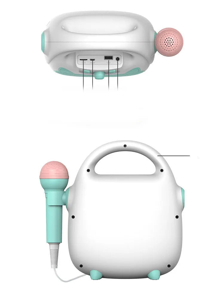 Bluetooth kids karaoke machine with microphone, phone holder, LED disco lights, blue and pink options