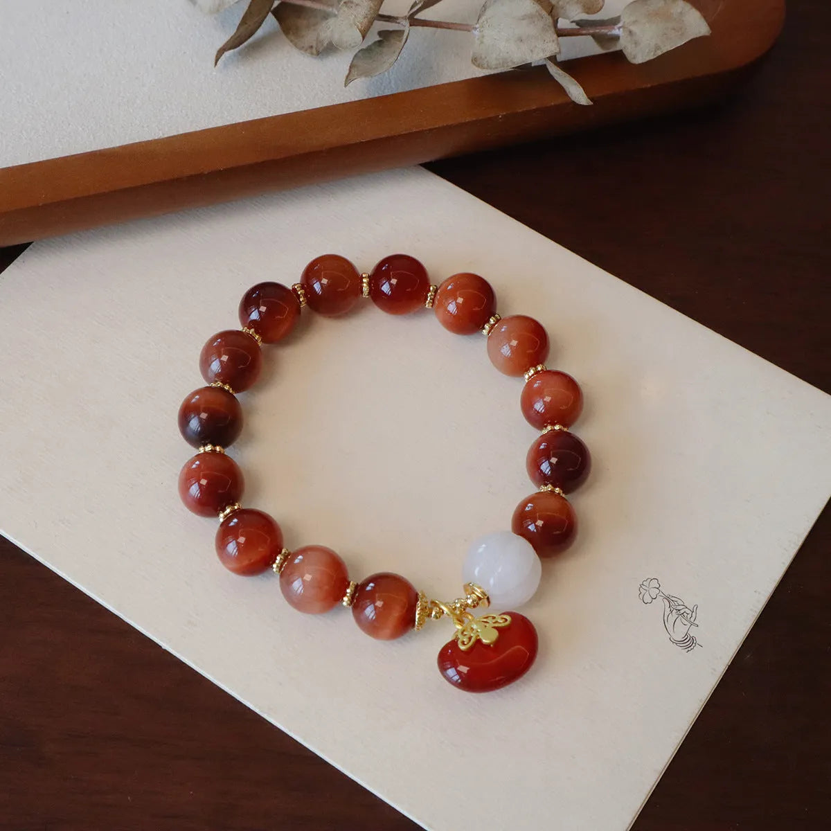 Natural Tigereye Ebony bracelet round beads single circle womens geometric Maillard style