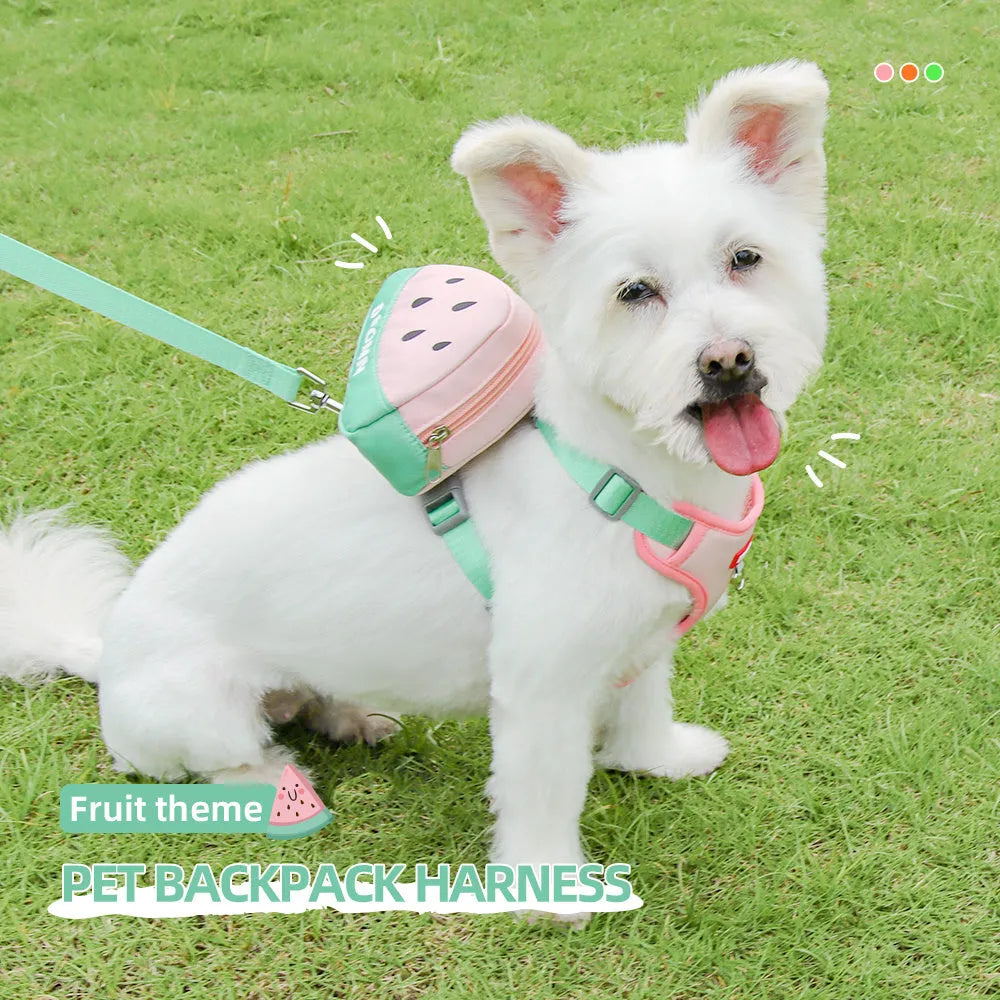 Green orange pink pet chest strap with anti-slip design and matching backpack for dogs cats