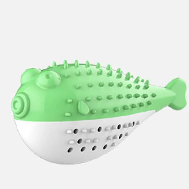 Blue silicone fish-shaped chew and teaser toy for cats on a plain background.