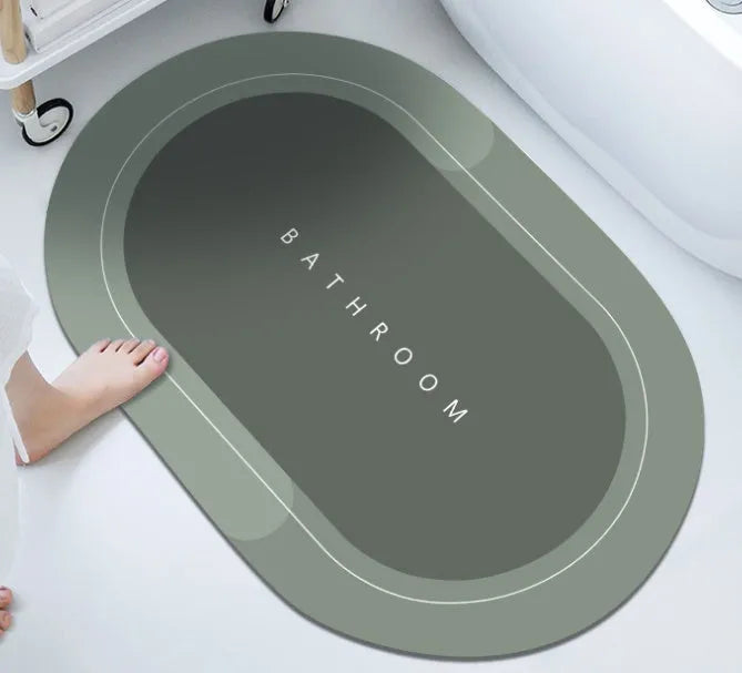 Bathroom absorbent floor mat with natural rubber backing in blue colour