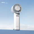 White handheld turbo jet fan with touch controls showing three speed settings and ice cooling function