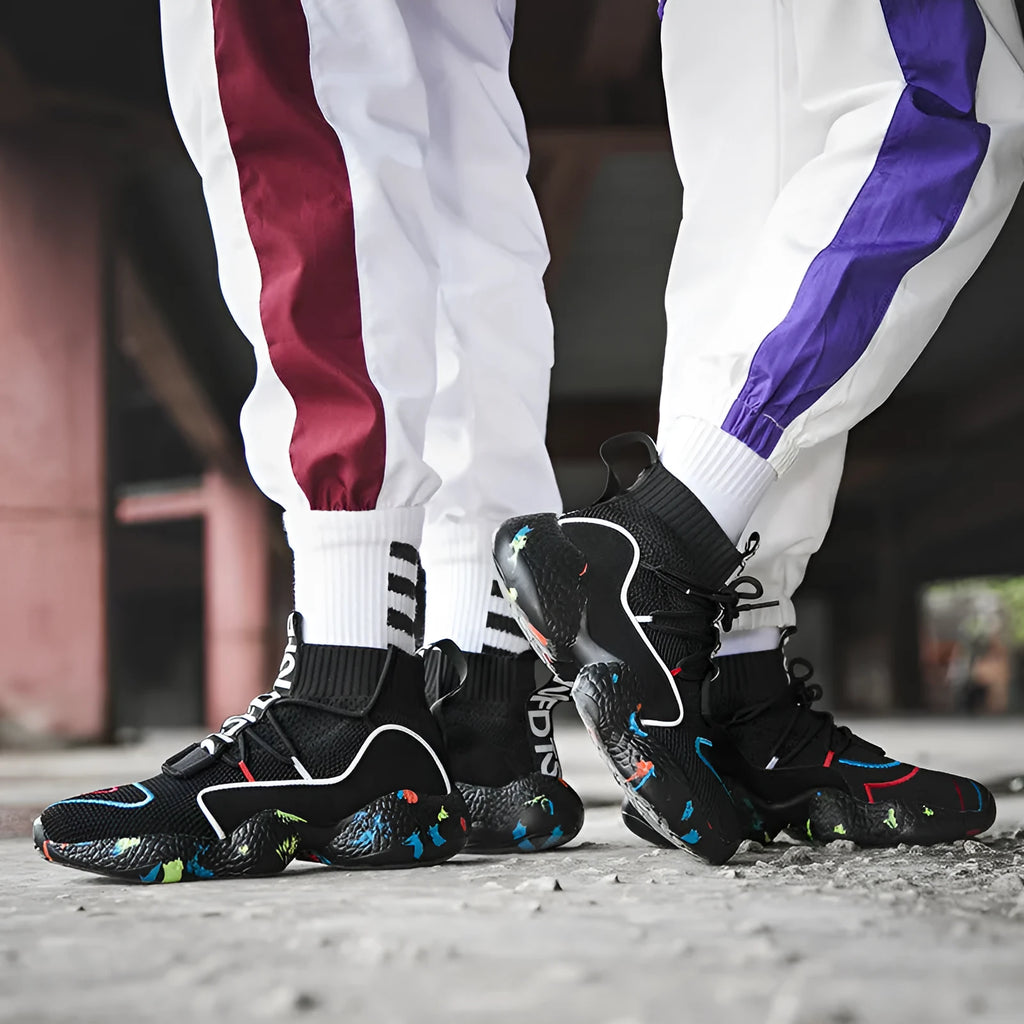 SPLASH Mens Hi-Top Winter Sneakers in Black, breathable air mesh upper with plush and faux fur lining
