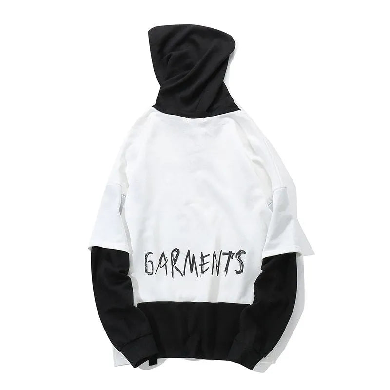 Men's graffiti oversize cotton hoodie with round neck and long sleeves, black or white, sizes M to XXL