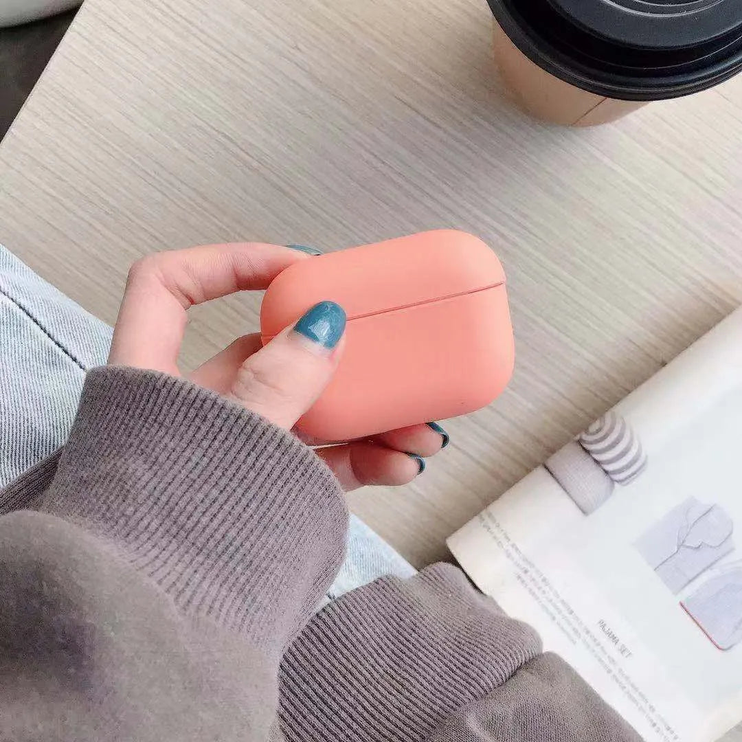 Plastic protective carrying case for Airpods Pro earphones in assorted colours.