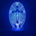 Cross acrylic 3D night light with LED, showing 200x150mm slim panel and colour glow