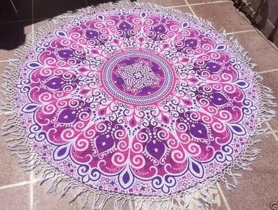 Multifunctional Bohemian beach towel and bikini cover-up in green, pink, feather, happy or gradient purple polyester