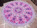 Multifunctional Bohemian beach towel and bikini cover-up in green, pink, feather, happy or gradient purple polyester