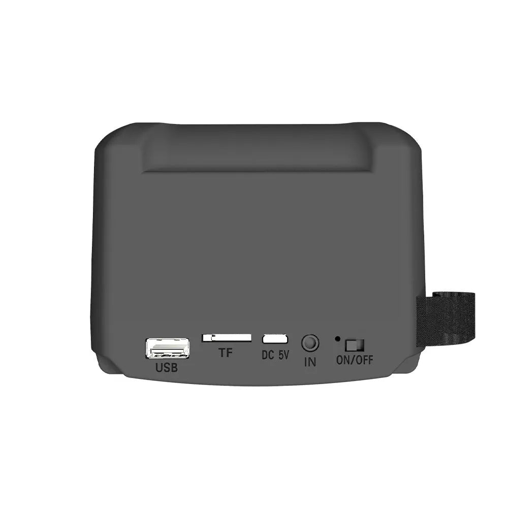 Portable Bluetooth speaker in colour 3107 shown next to its USB charging cable.