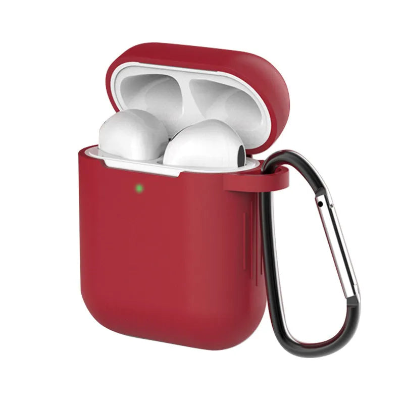 Apple AirPods silicone protective case in multiple colours showing clamshell design