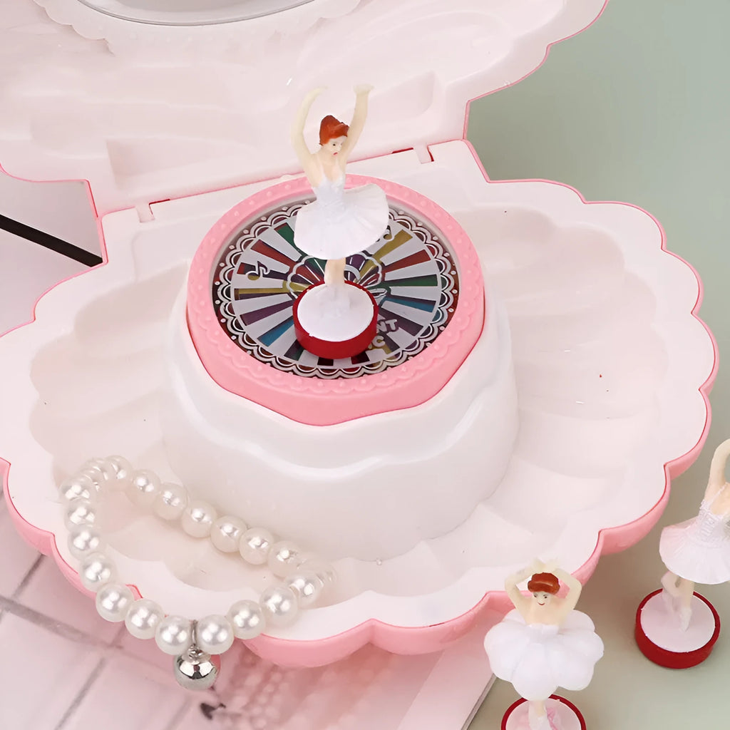 Plastic Shell Ballet Girl Music Box in random colour, size 160x130x155mm, decorative music box with rotating ballet figure