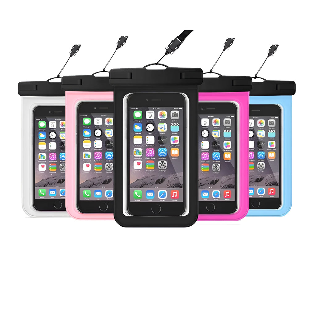 Waterproof mobile phone bag in environmentally friendly PVC measuring 21 x 10.7 cm