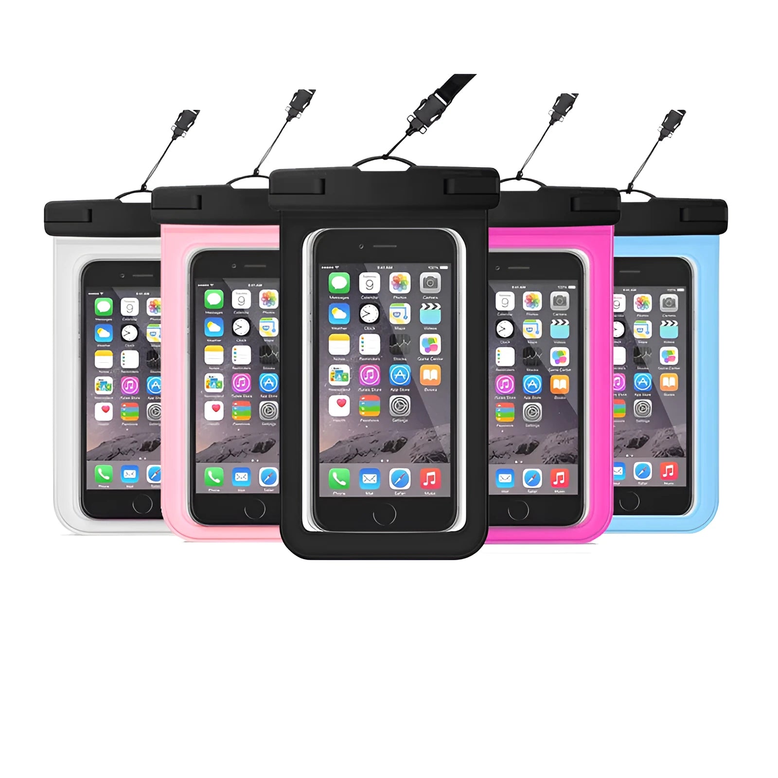 Waterproof mobile phone bag in environmentally friendly PVC measuring 21 x 10.7 cm