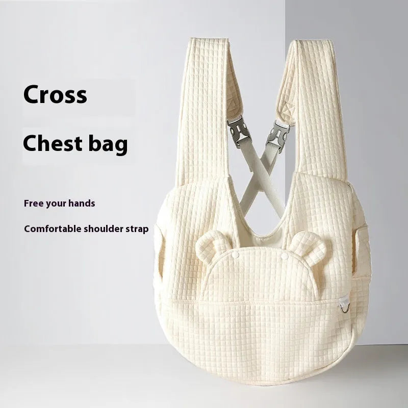 Grey quilted cross-chest pet diaper backpack for small dogs and cats.