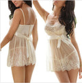 White spandex lingerie set for adults shown in sizes S, M, and L.