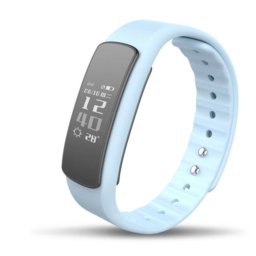 I6 smart sports bracelet with 0.96-inch screen on a TPU wristband, shown in black and green colours.
