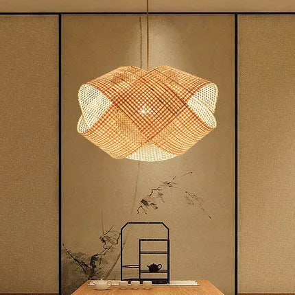 Bamboo woven rattan ceiling lamp pendant chandelier New Chinese style 80cm diameter for restaurant
