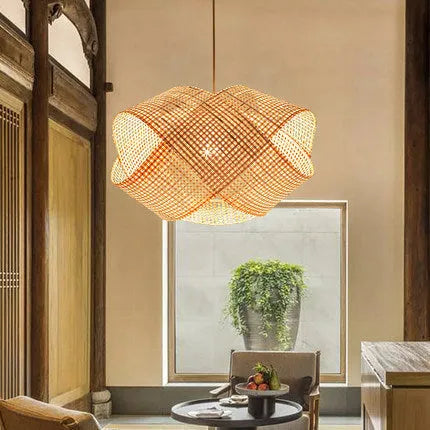 Bamboo woven rattan ceiling lamp pendant chandelier New Chinese style 80cm diameter for restaurant