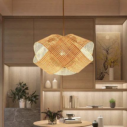 Bamboo woven rattan ceiling lamp pendant chandelier New Chinese style 80cm diameter for restaurant