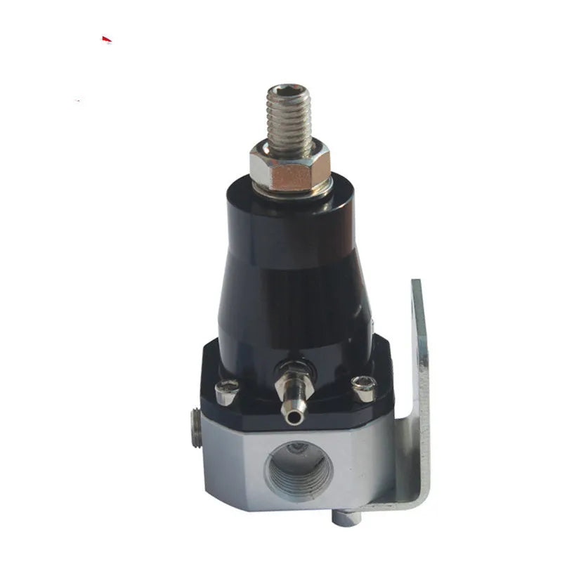 Black CNC aluminium fuel pressure regulator with adjustable 30-70psi range for universal vehicle applications