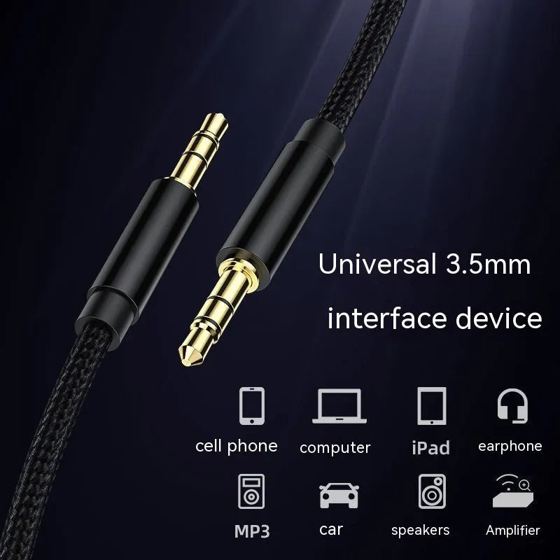 Universal 3.5mm male to male gold-plated audio cable in black, gold, silver and red