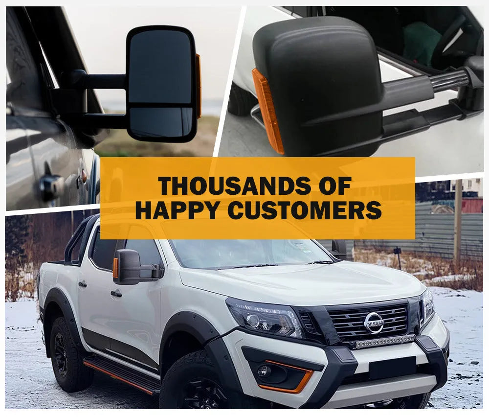 Black electric exterior rear view mirror with integrated light for Nissan NP300 D23 2015-on models