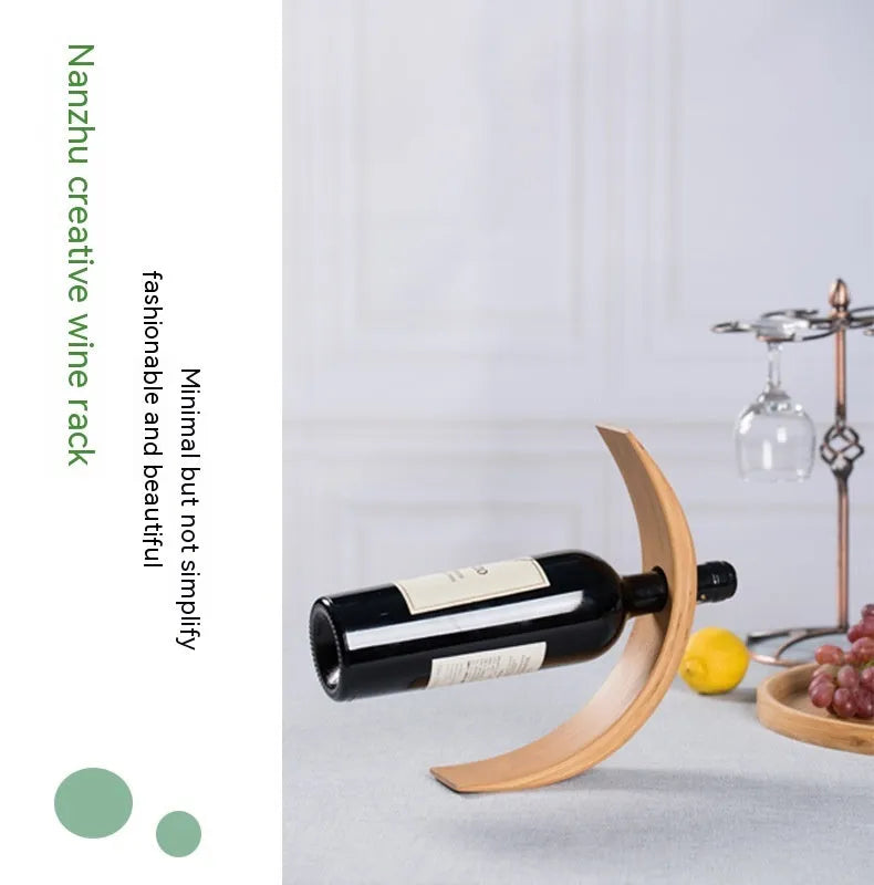 Bamboo wine bottle rack creative shelf semicircle design for kitchen bar