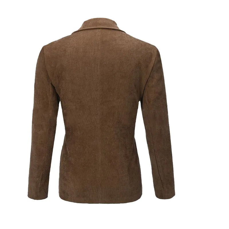 Men's solid colour corduroy jacket winter casual blazer in Army Green front view
